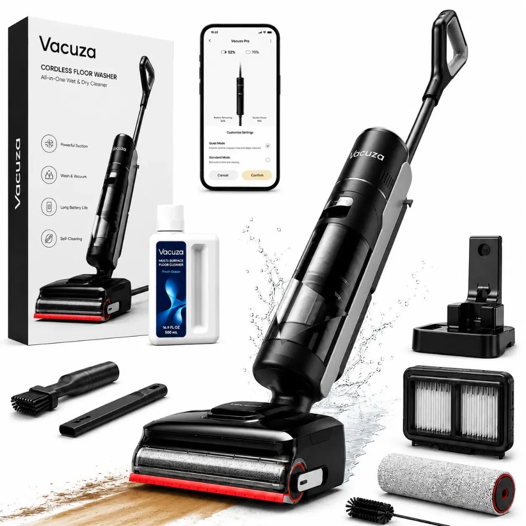 Vacuza 4-in-1 cordless floor cleaner with charging dock